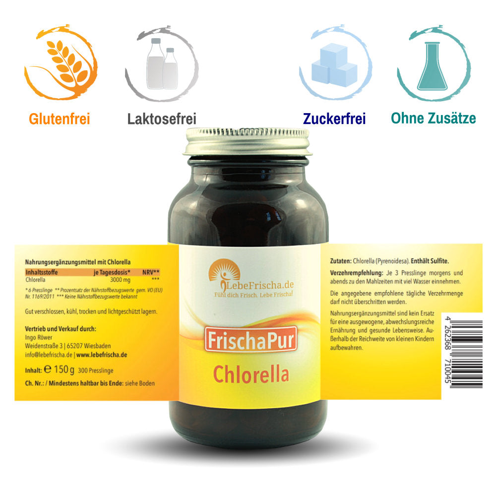 Auf unserem Produktetikett findest du alle Angaben für unser Chlorella Algen Präparat