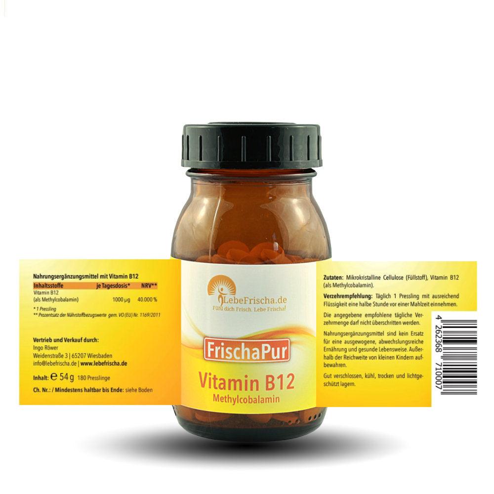 Auf unserem Produktetikett findest du alle Angaben für unser Vitamin B12 Präparat