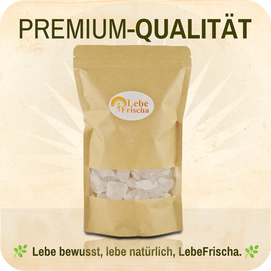 LebeFrischa Kristallsalz - Premiumqualität und reine Inhaltsstoffe sorgen für Transparenz.