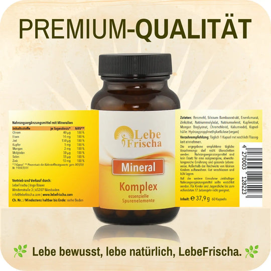 LebeFrischa Mineral Komplex - Premiumqualität und reine Inhaltsstoffe sorgen für Transparenz.
