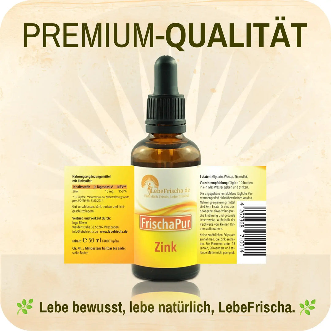 LebeFrischa Zink - Premiumqualität und reine Inhaltsstoffe sorgen für Transparenz.