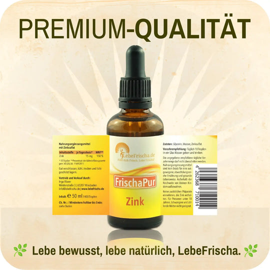 LebeFrischa Zink - Premiumqualität und reine Inhaltsstoffe sorgen für Transparenz.