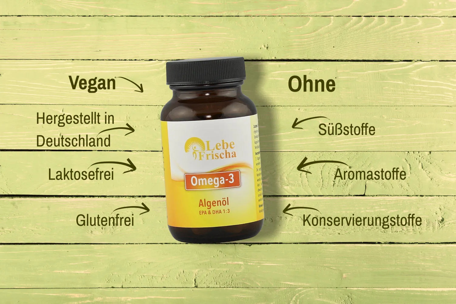 LebeFrischa Omega-3 Algenöl mit essenzielle Fettsäuren EPA & DHA im optimalen Verhältnis 1:3.