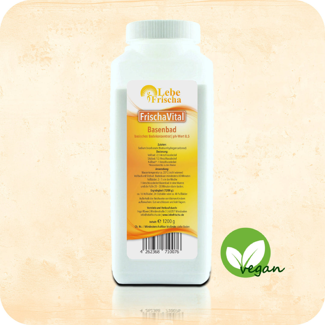 Das Produkt Basenbad der Marke LebeFrischa in einer Kunststoffverpackung.