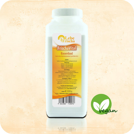 Das Produkt Basenbad der Marke LebeFrischa in einer Kunststoffverpackung.
