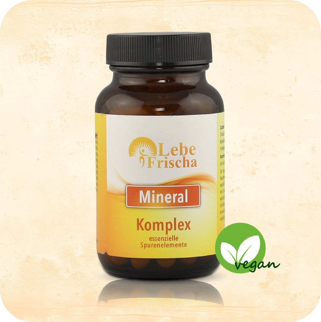 Das Produkt Mineral Komplex der Marke LebeFrischa in einer Braunglasflasche.