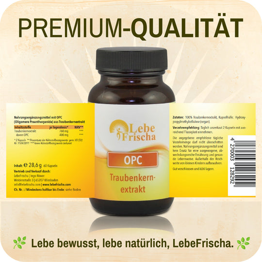 LebeFrischa OPC Traubenkernextrakt reines Extrakt ohne Zusätze 60 Kapseln