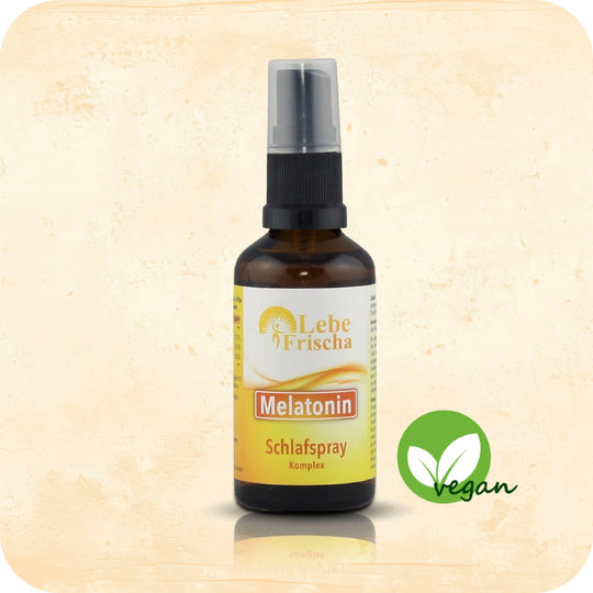 Das Produkt Schlafspray Komplex der Marke LebeFrischa in einer Braunglasflasche.