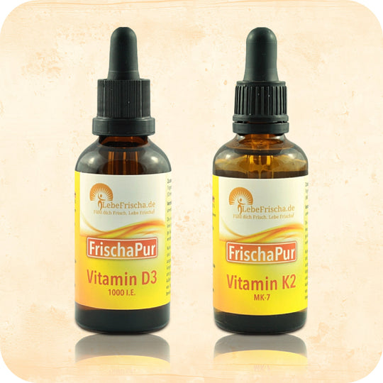 Das Produkt Bundle Vitamin D Power Paket der Marke LebeFrischa in Braunglasflaschen.