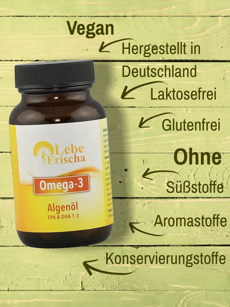 LebeFrischa Omega-3 Algenöl mit essenzielle Fettsäuren EPA & DHA im optimalen Verhältnis 1:3.