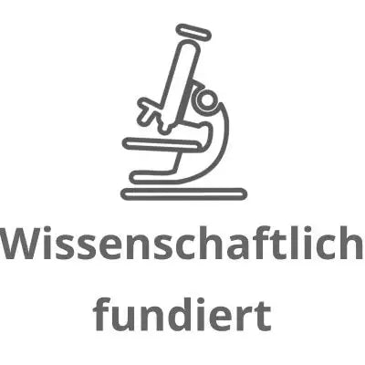 Mikroskop-Icon mit dem sichtbaren Text „Wissenschaftlich fundiert“