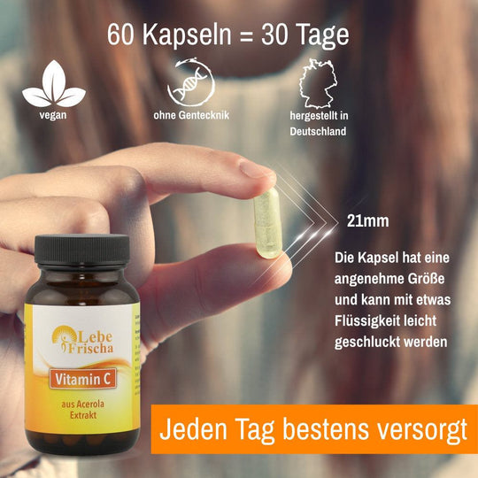 Vitamin C 60 Kapseln für Energie & Immunabwehr